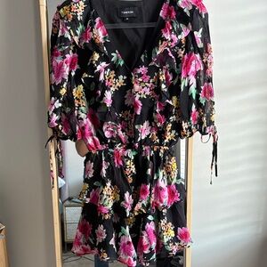 Yumi Kim Paradise Villa Black Hailey Dress Floral Black Ruffle Mini